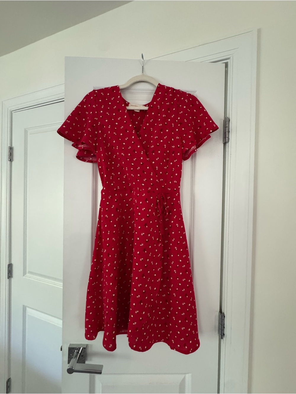 Monteau Red Floral Wrap-Style Mini Dress